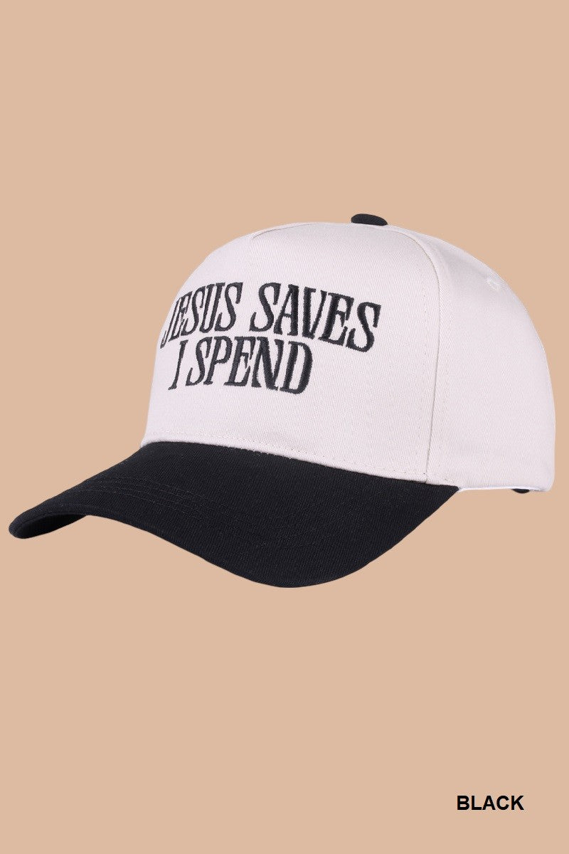 Jesus Saves I Spend Two Tone Cotton Cap, Black
