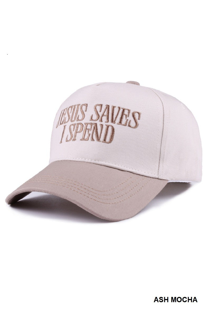 Jesus Saves I Spend Two Tone Cotton Cap, Ash Mocha