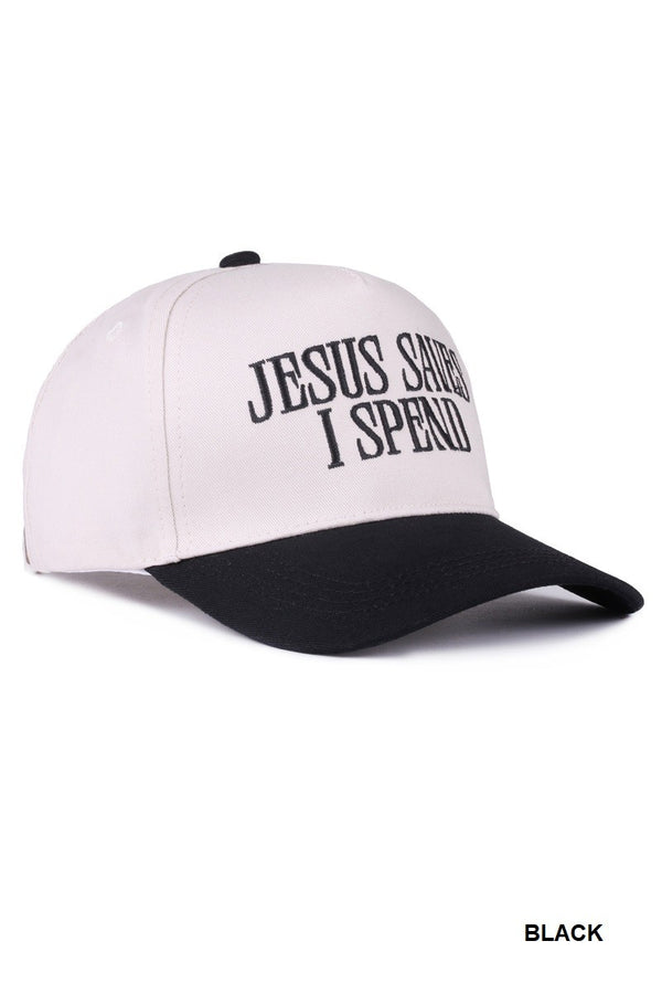 Jesus Saves I Spend Two Tone Cotton Cap, Black