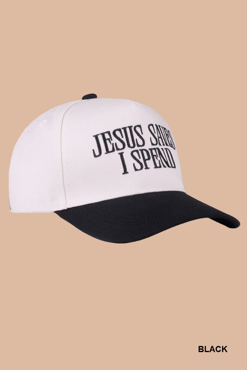 Jesus Saves I Spend Two Tone Cotton Cap, Black