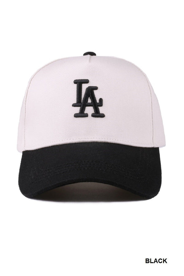 LA Two Tone Canvas Cotton Cap, Black