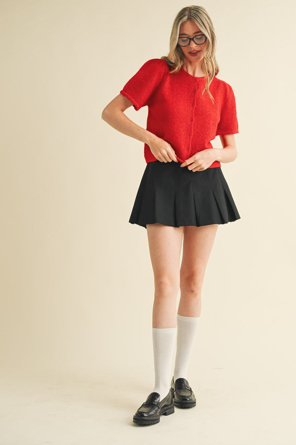 Natalia Puff Short Sleeve Cardigan, Red