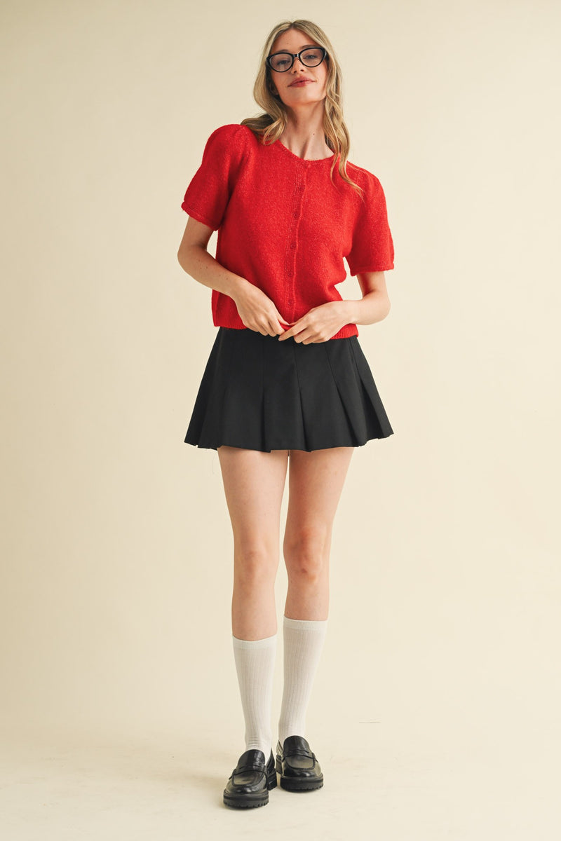 Natalia Puff Short Sleeve Cardigan, Red