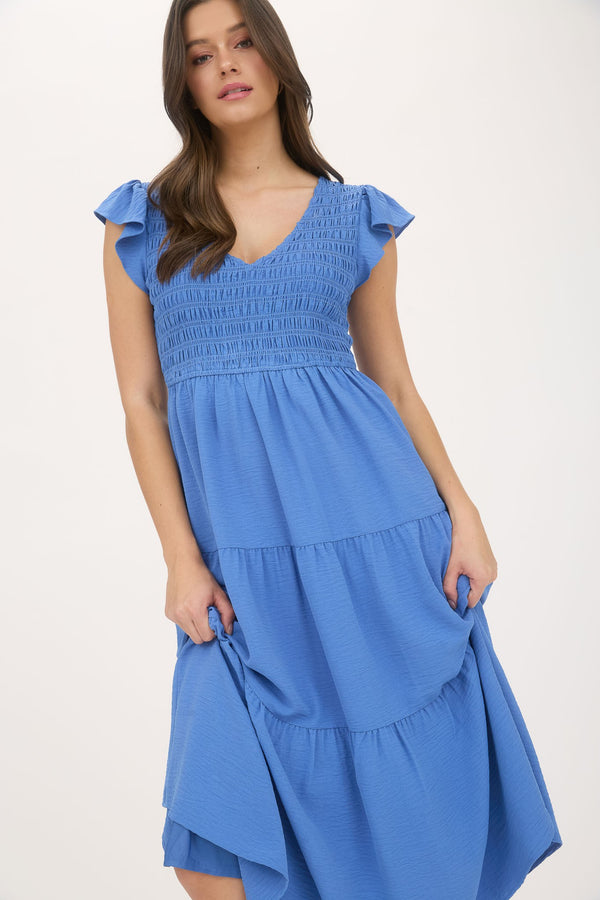 Greta Flutter Sleeve Maxi Dress, Dusty Blue