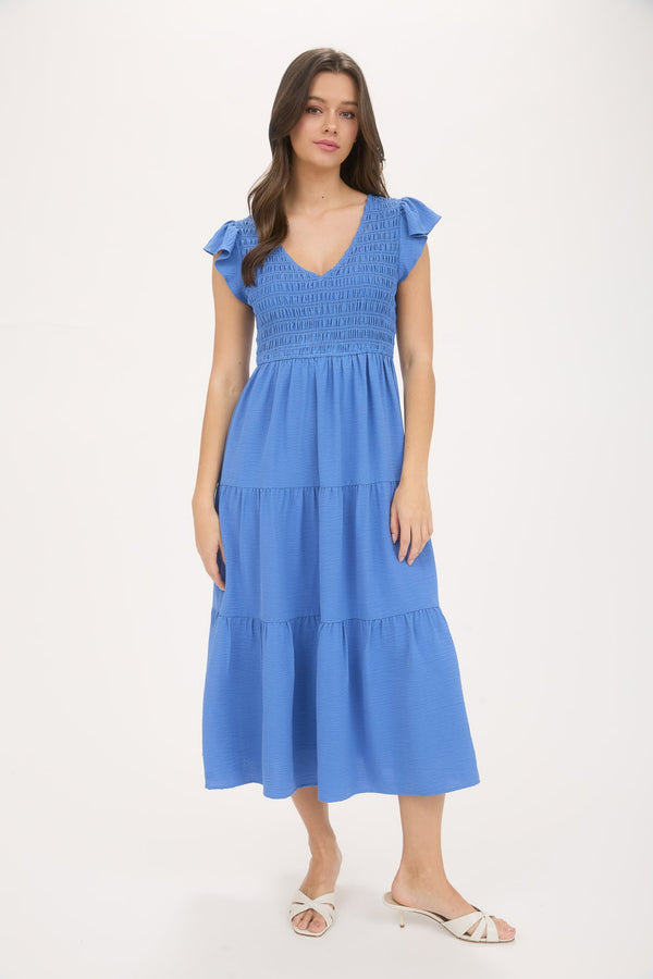 Greta Flutter Sleeve Maxi Dress, Dusty Blue