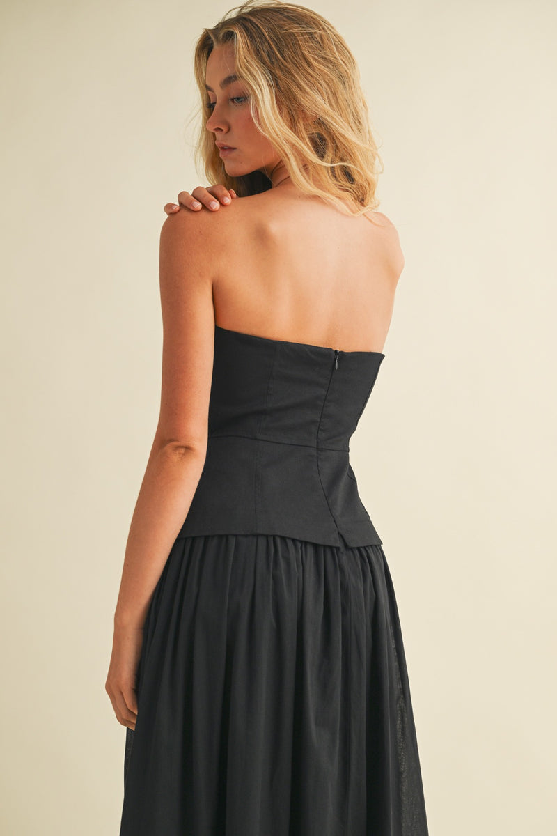 Celeste Corset Lined Strapless Dress, Black