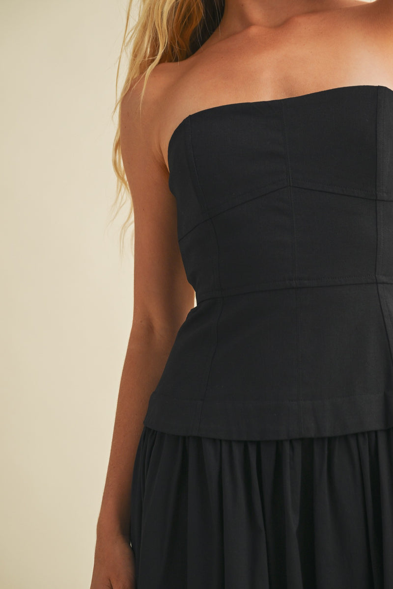Celeste Corset Lined Strapless Dress, Black
