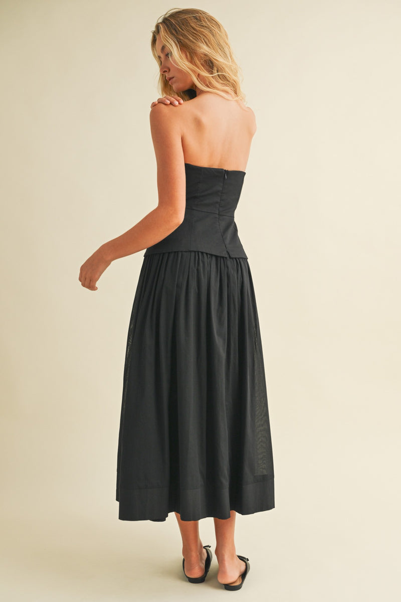 Celeste Corset Lined Strapless Dress, Black