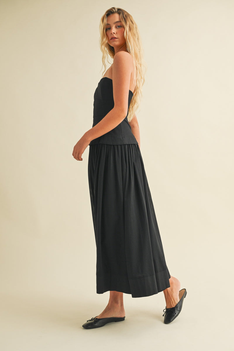 Celeste Corset Lined Strapless Dress, Black