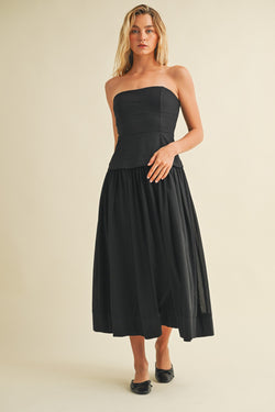 Celeste Corset Lined Strapless Dress, Black