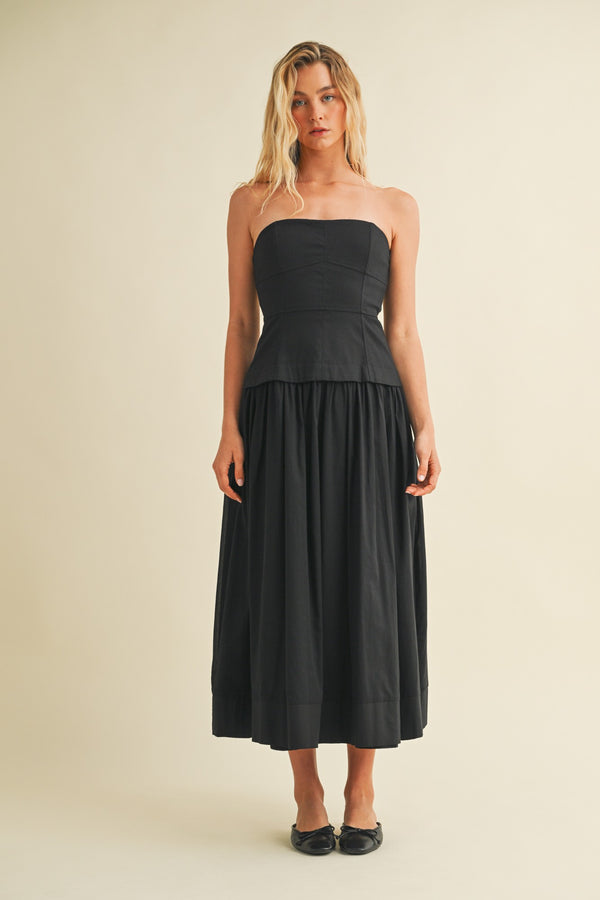 Celeste Corset Lined Strapless Dress, Black