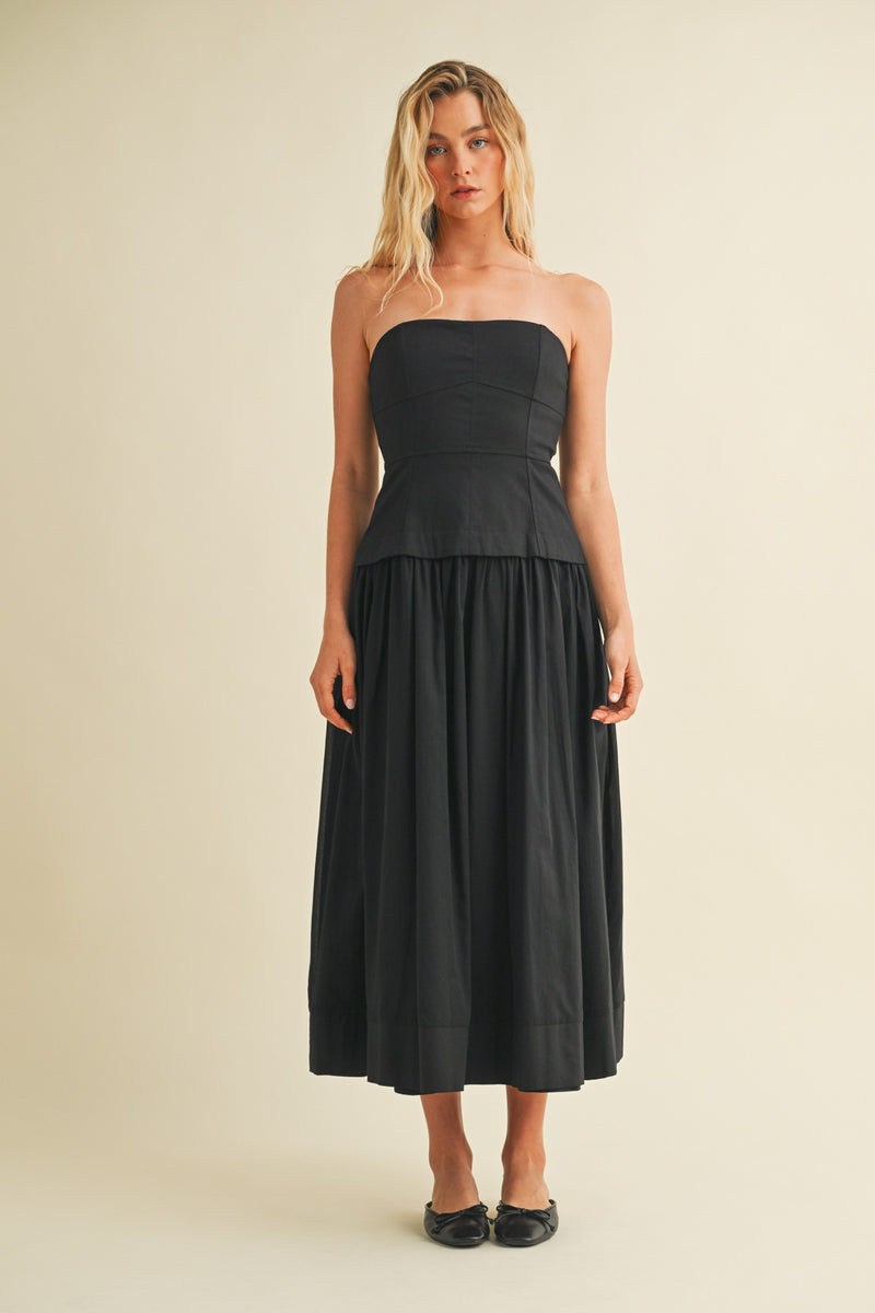 Celeste Corset Lined Strapless Dress, Black