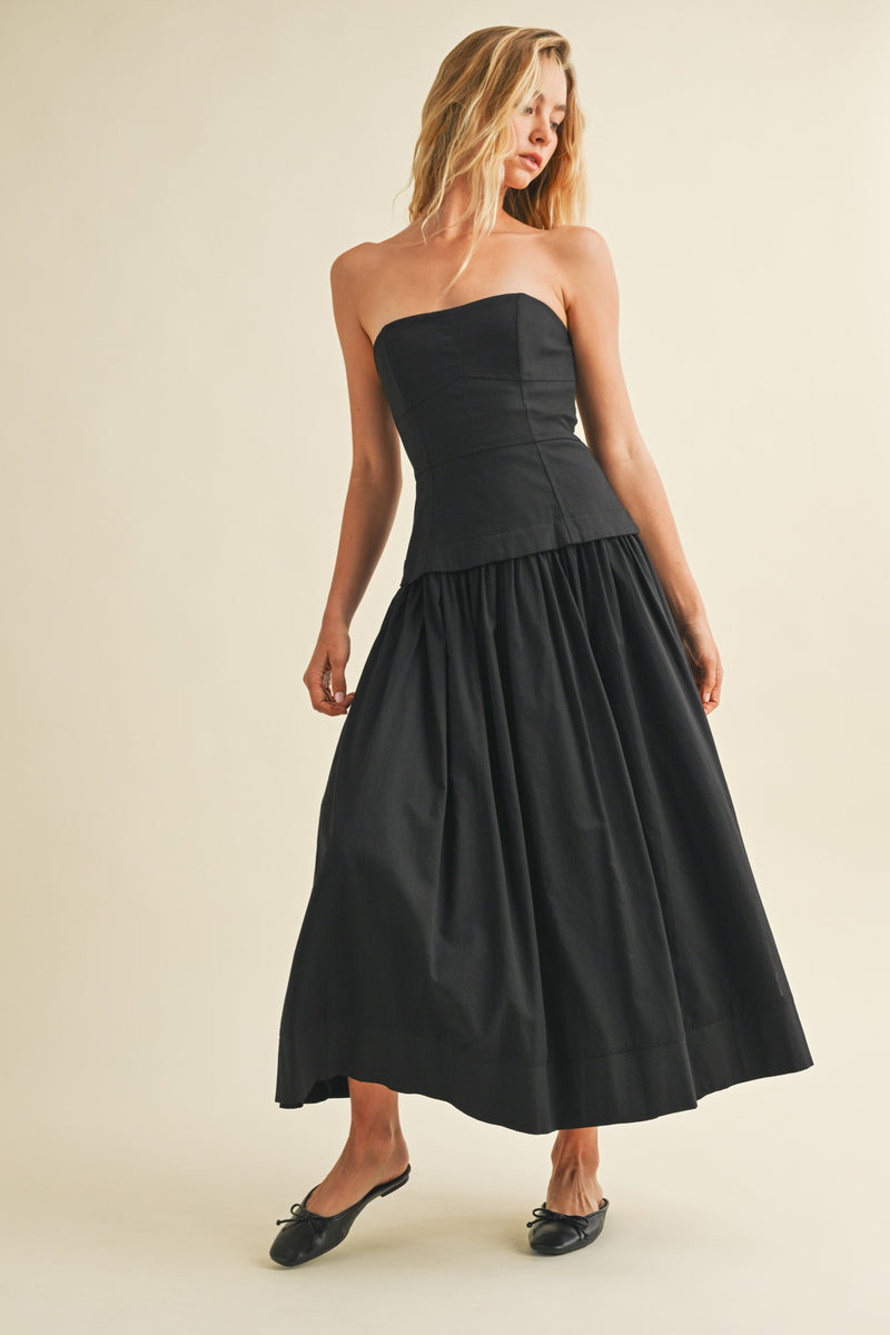 Celeste Corset Lined Strapless Dress, Black
