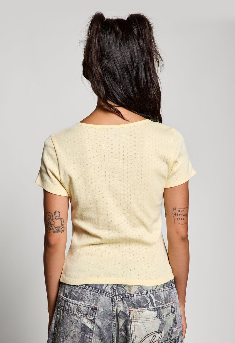 Julia Pointelle Knit Henley Top, Butter