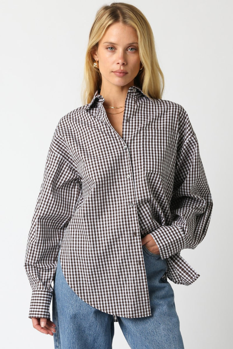 Nikka Checkered Button Down Shirt, Brown