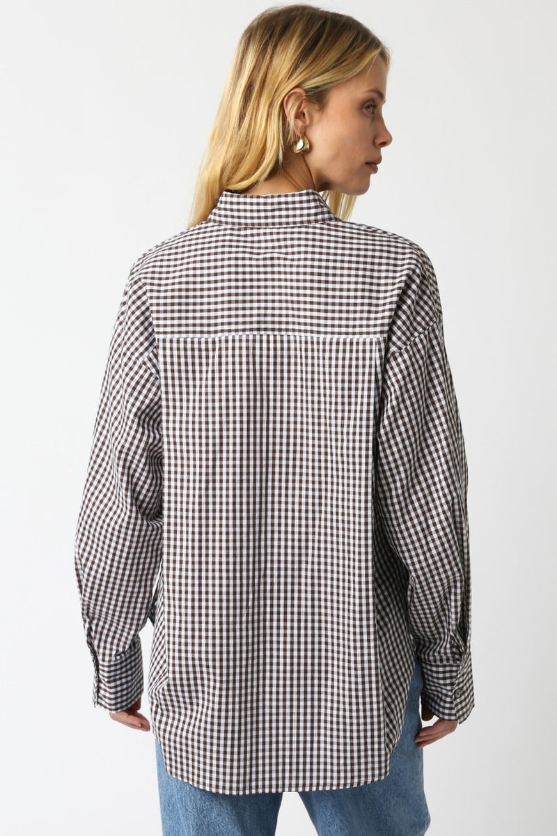 Nikka Checkered Button Down Shirt, Brown