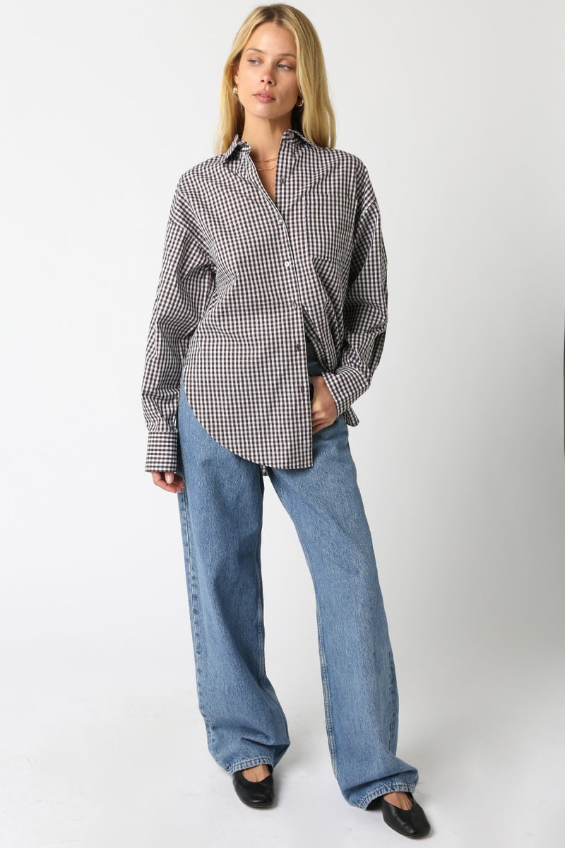 Nikka Checkered Button Down Shirt, Brown