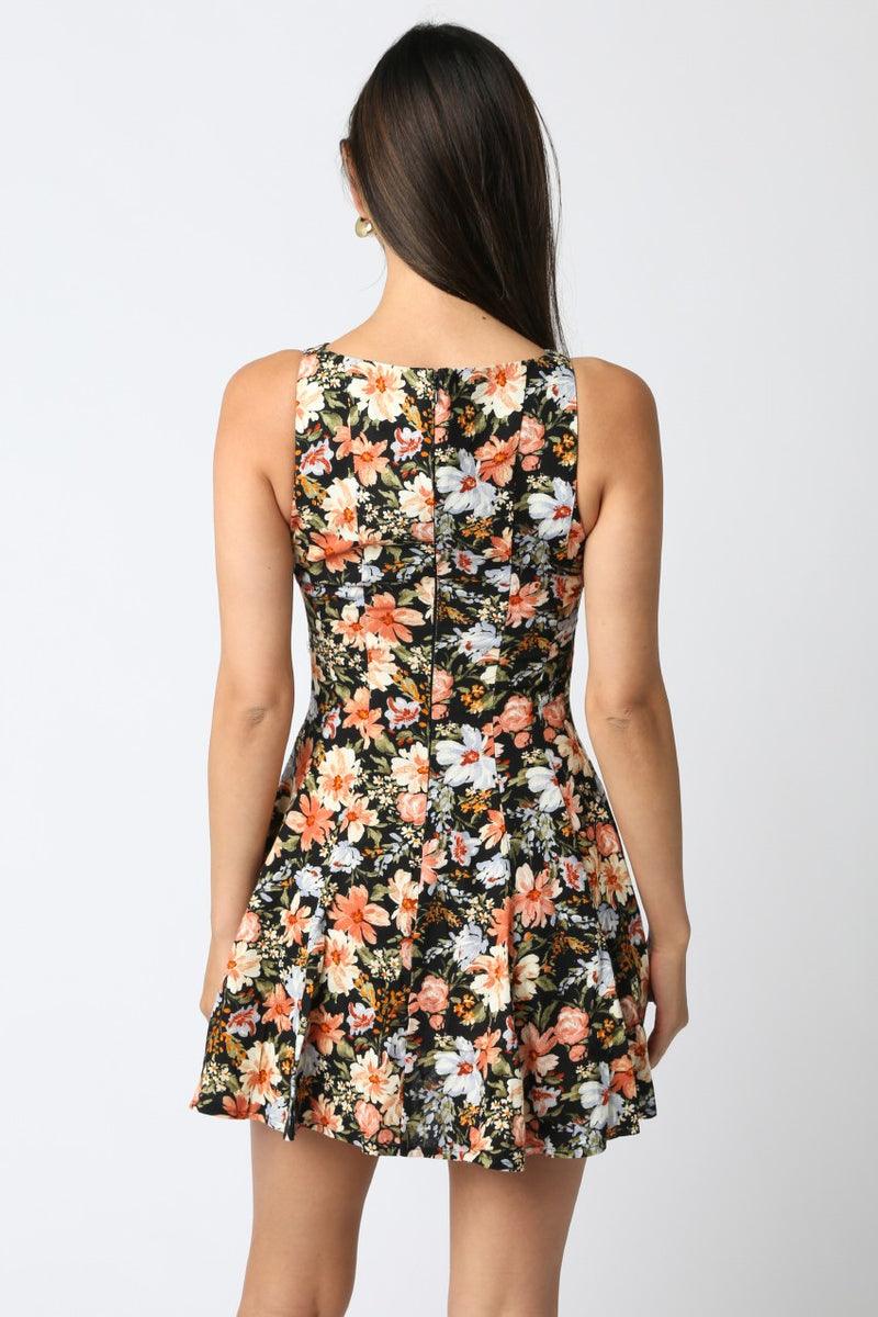 Linda Floral A-Line Denim Dress, Black Multi