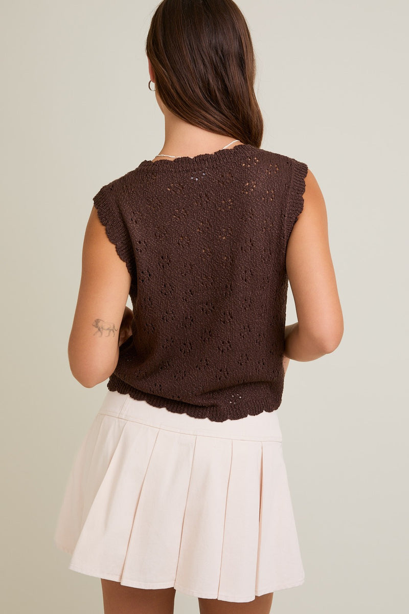 Fable Scallop Edge Sweater Vest, Dark Brown