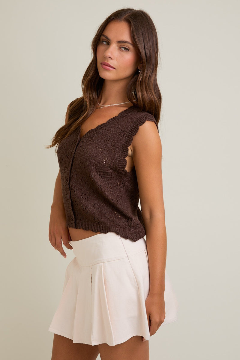 Fable Scallop Edge Sweater Vest, Dark Brown