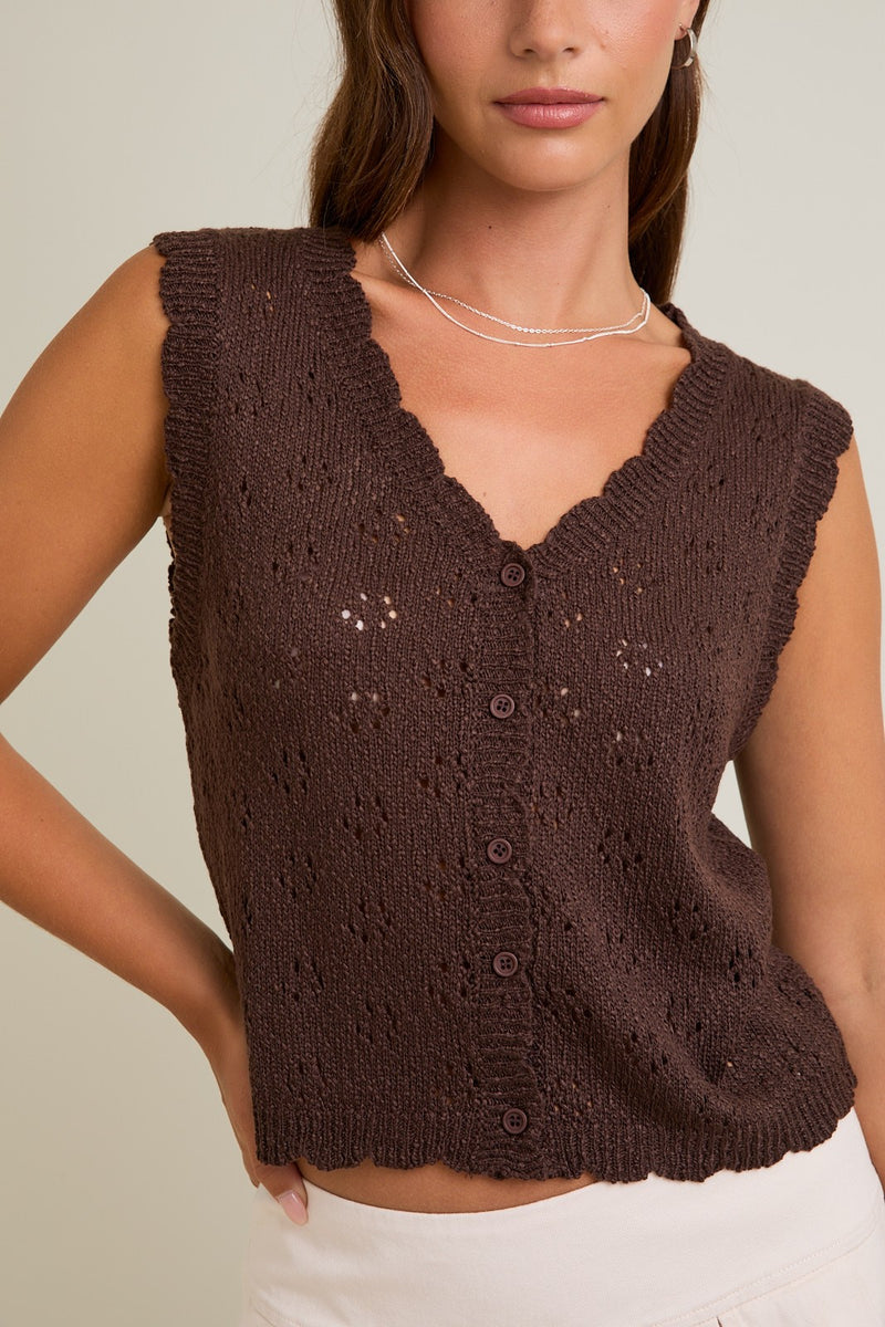 Fable Scallop Edge Sweater Vest, Dark Brown