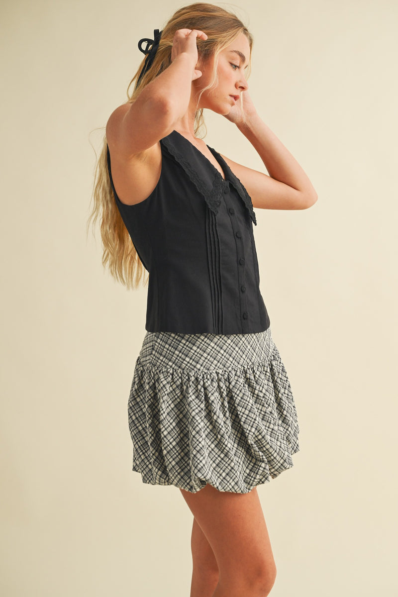 Lydia V-Neck Collared Top, Black
