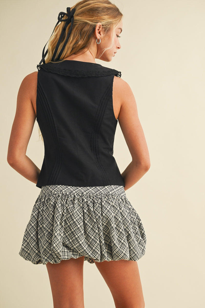 Lydia V-Neck Collared Top, Black