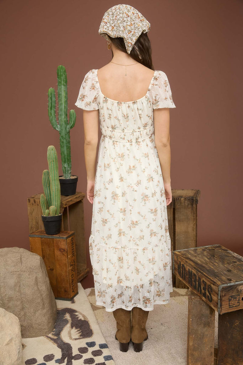 Madeline Floral Puff Sleeve Dress, Cream Multi