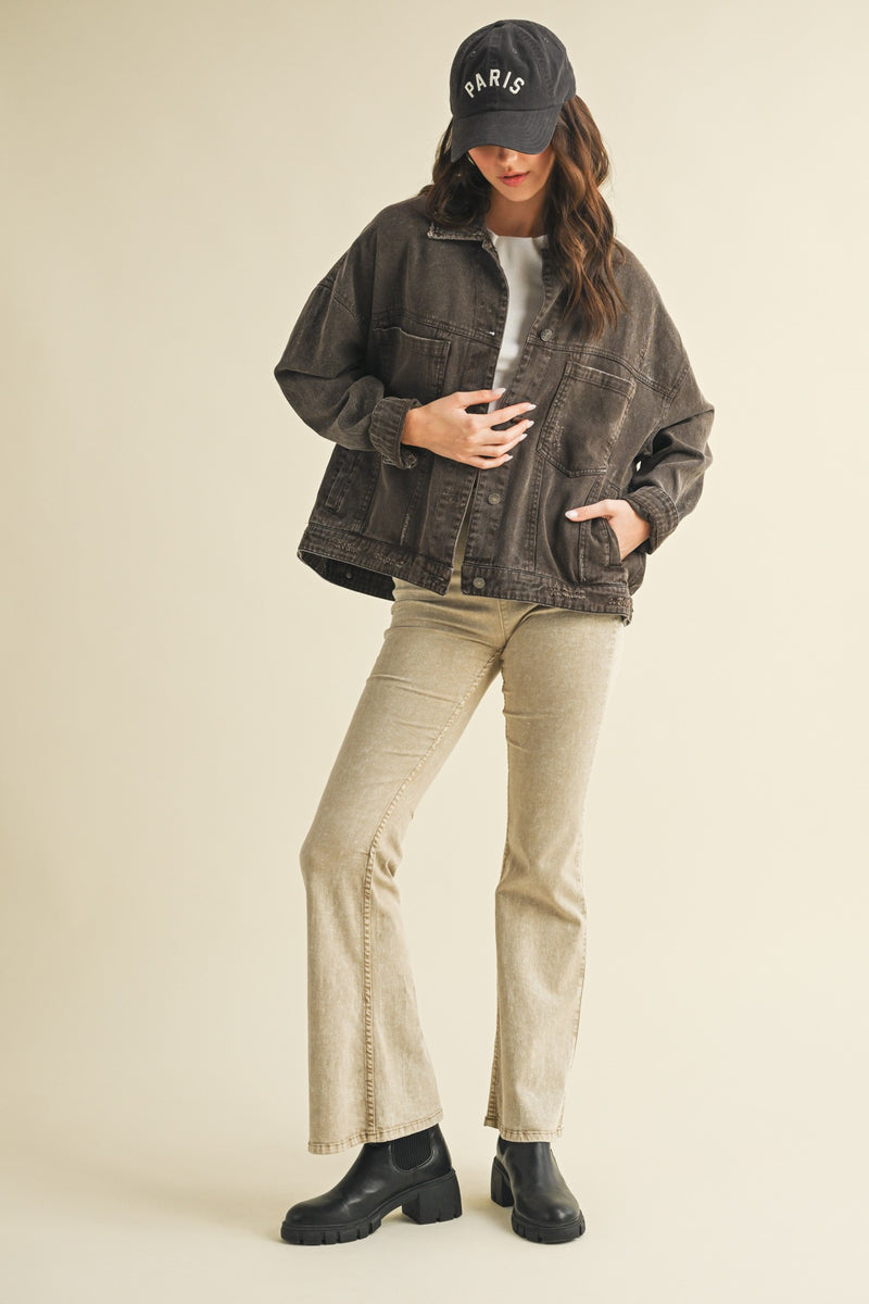 Audrey Button Down Denim Jacket, Black Coffee