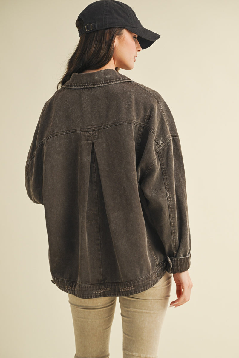 Audrey Button Down Denim Jacket, Black Coffee