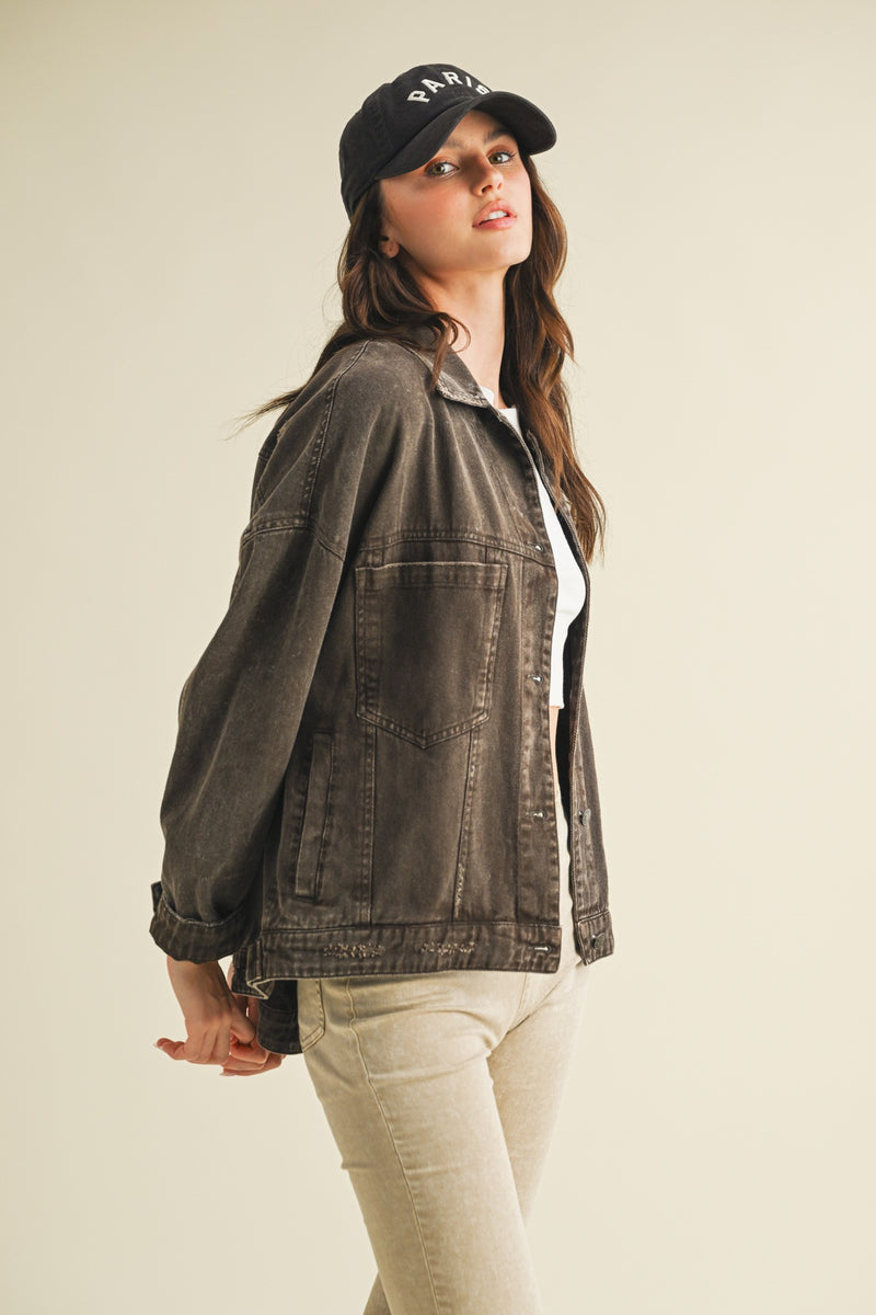 Audrey Button Down Denim Jacket, Black Coffee