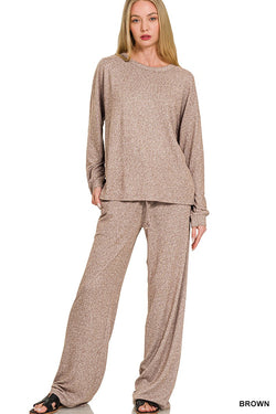 Adeline Melange Hacci Pants, Brown