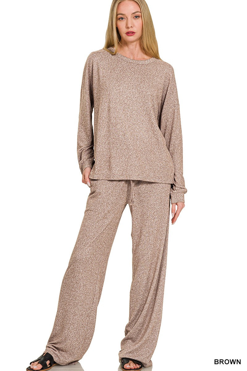 Adeline Melange Hacci Pants, Brown
