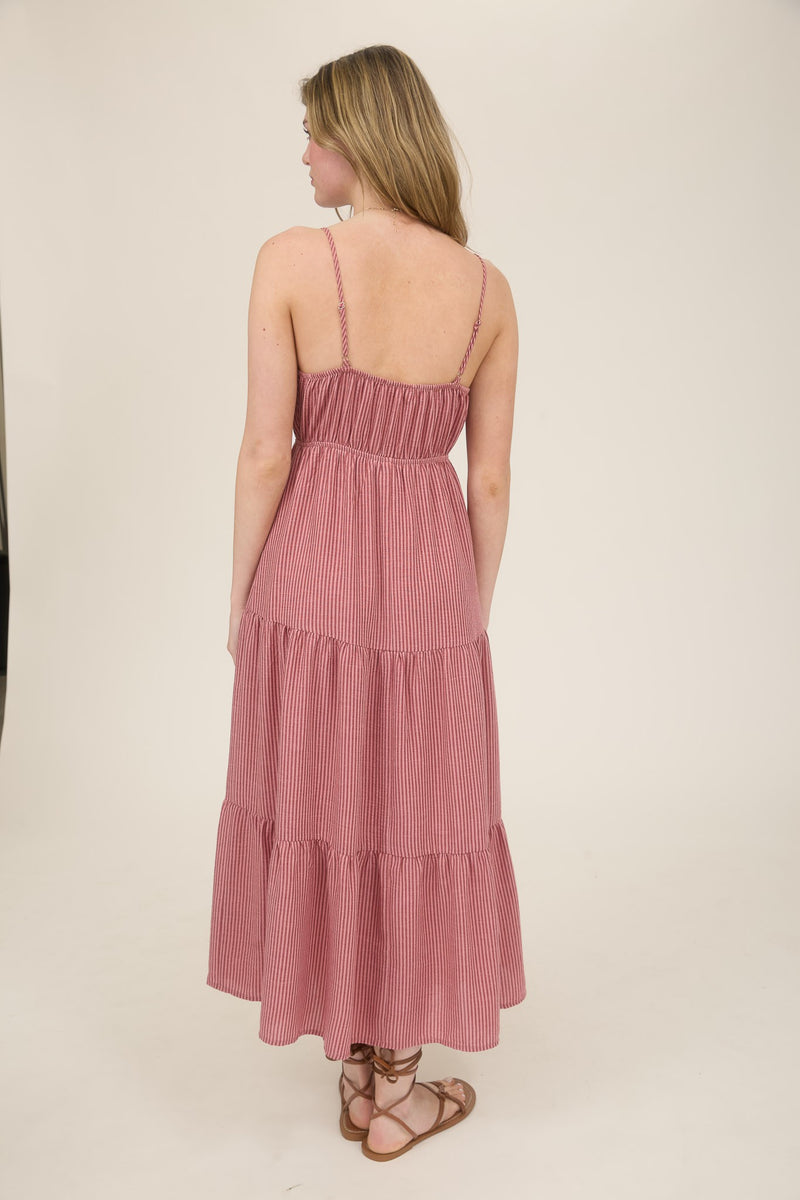 Aurora Striped Front Tie Cutout Dress, Mauve