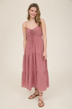 Aurora Striped Front Tie Cutout Dress, Mauve