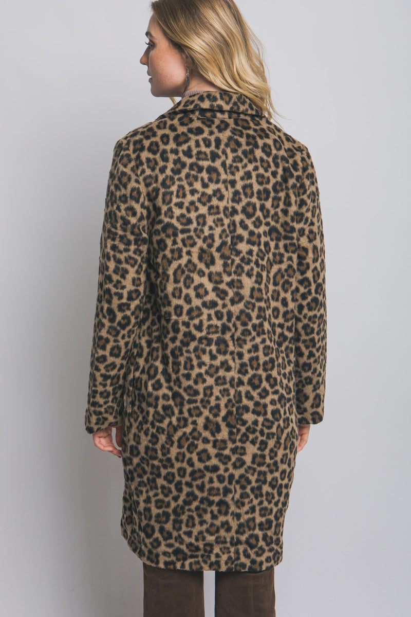 Natalie Leopard Print Long Coat, Brown