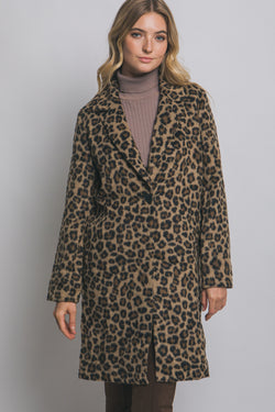 Natalie Leopard Print Long Coat, Brown