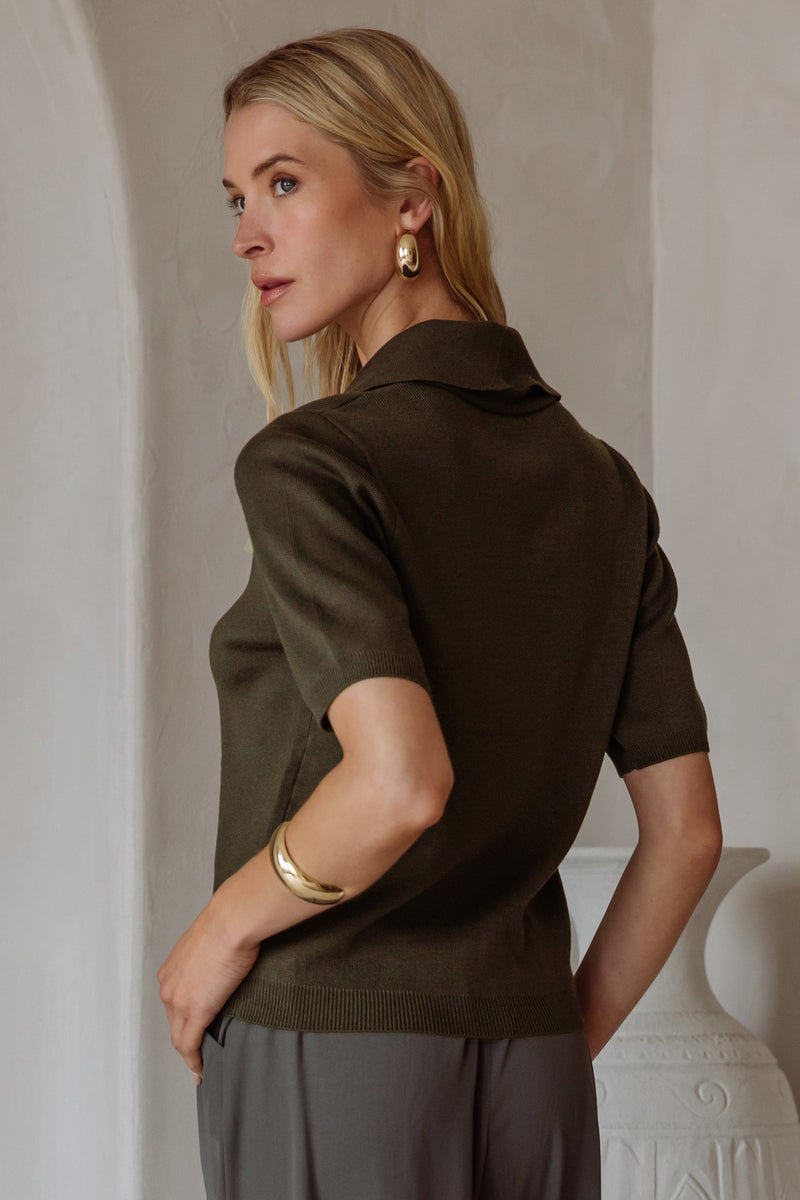Harlow Gold Twist Lock Button Top, Dark Olive