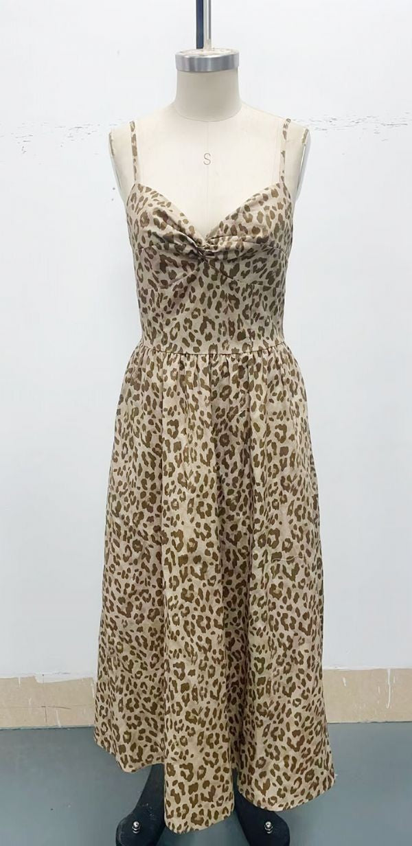 Claire Leopard Print Midi Dress, Taupe