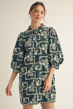 Greta Embroidered Dress, Hunter Green