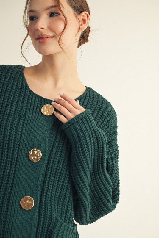 Christina Chunky Knit Cardigan, Hunter Green