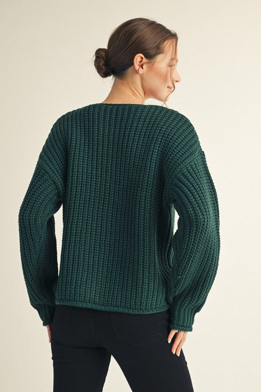 Christina Chunky Knit Cardigan, Hunter Green