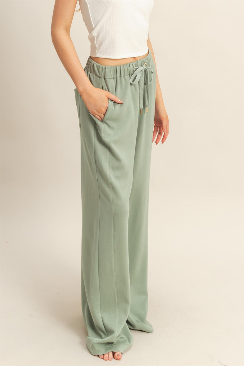 Gianna Wide Leg Pants, Sage Green