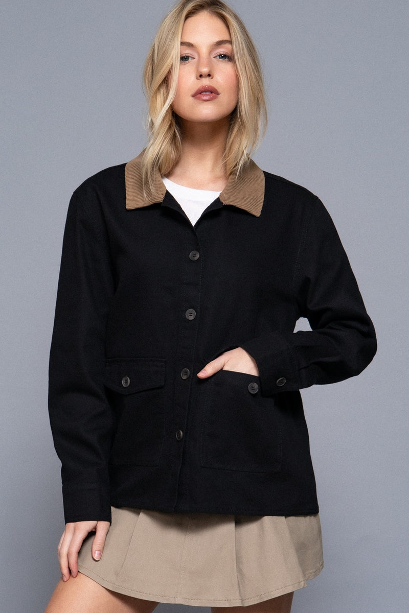 Elisabeth Corduroy Collared Work Jacket, Black