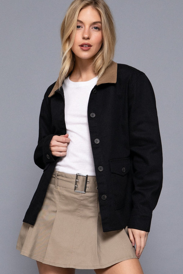 Elisabeth Corduroy Collared Work Jacket, Black