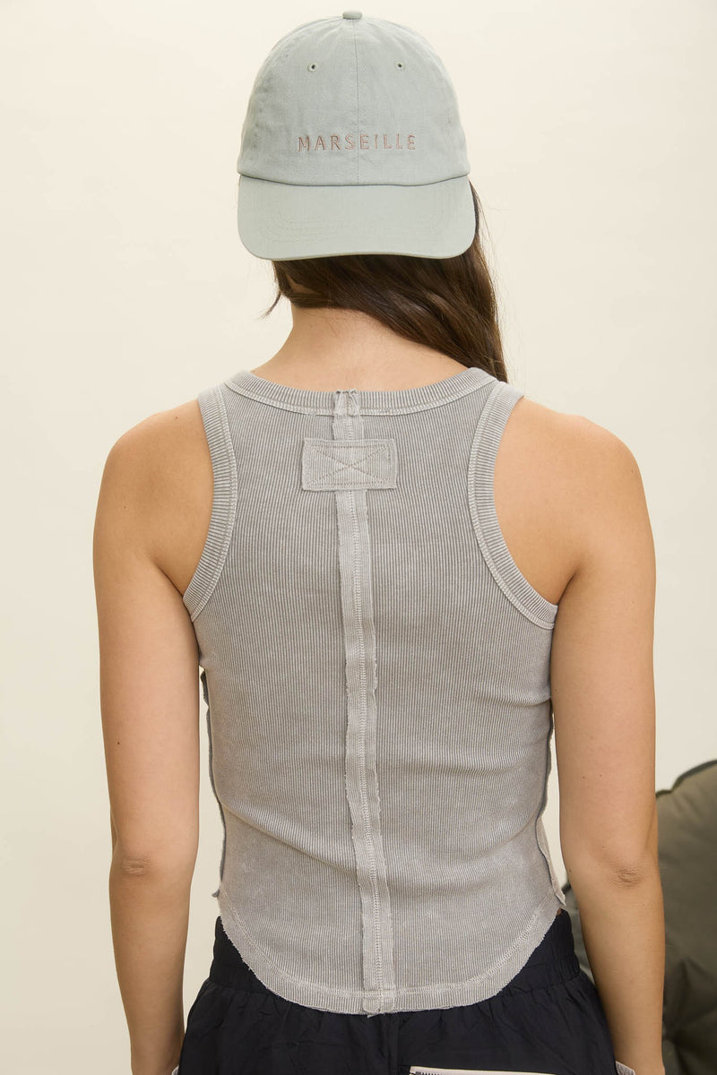 Indie Washed Raw Edge Tank Top, Grey