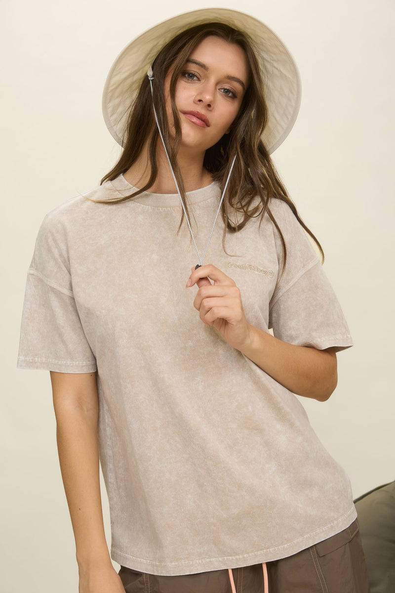 Emory Washed Good Vibes Tee, Mocha