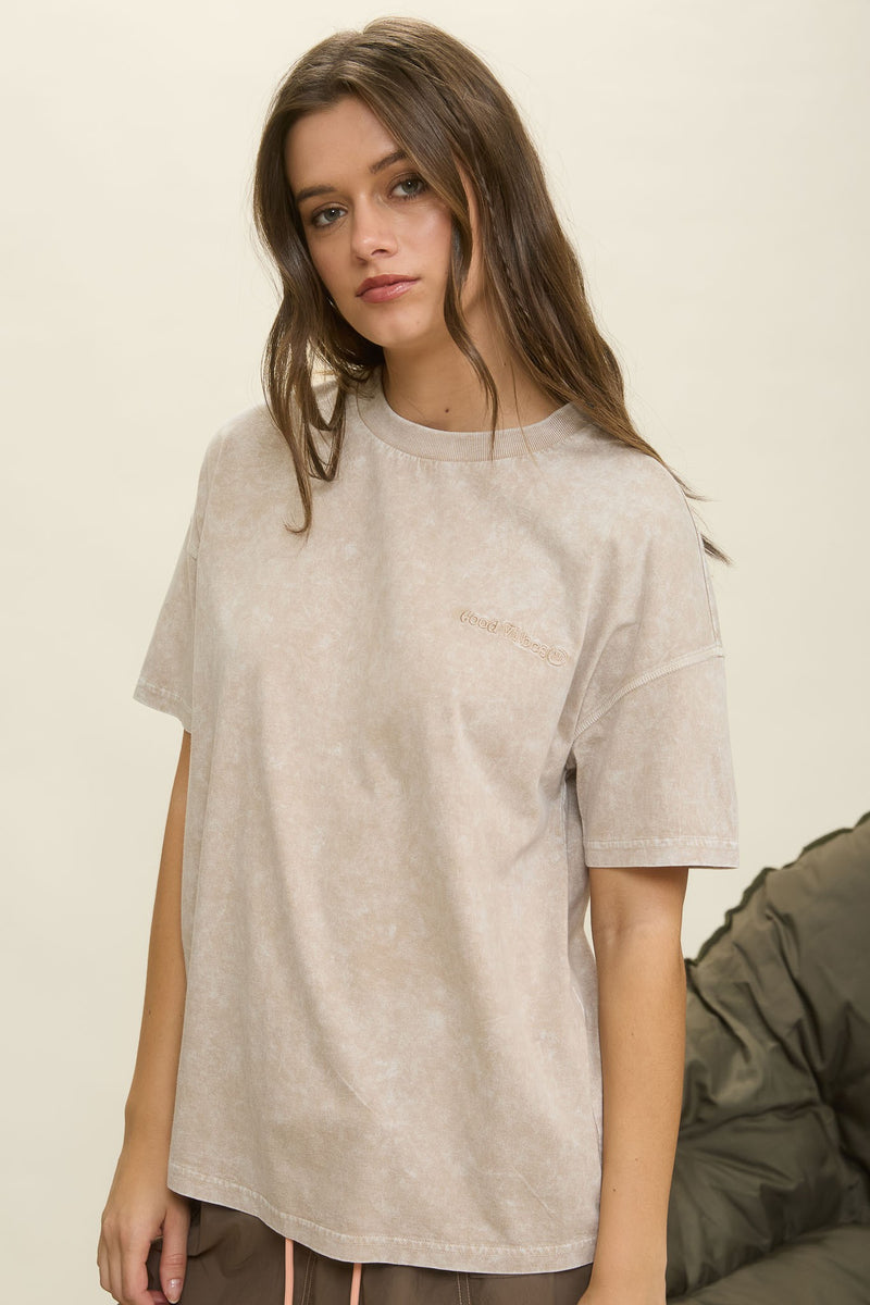 Emory Washed Good Vibes Tee, Mocha