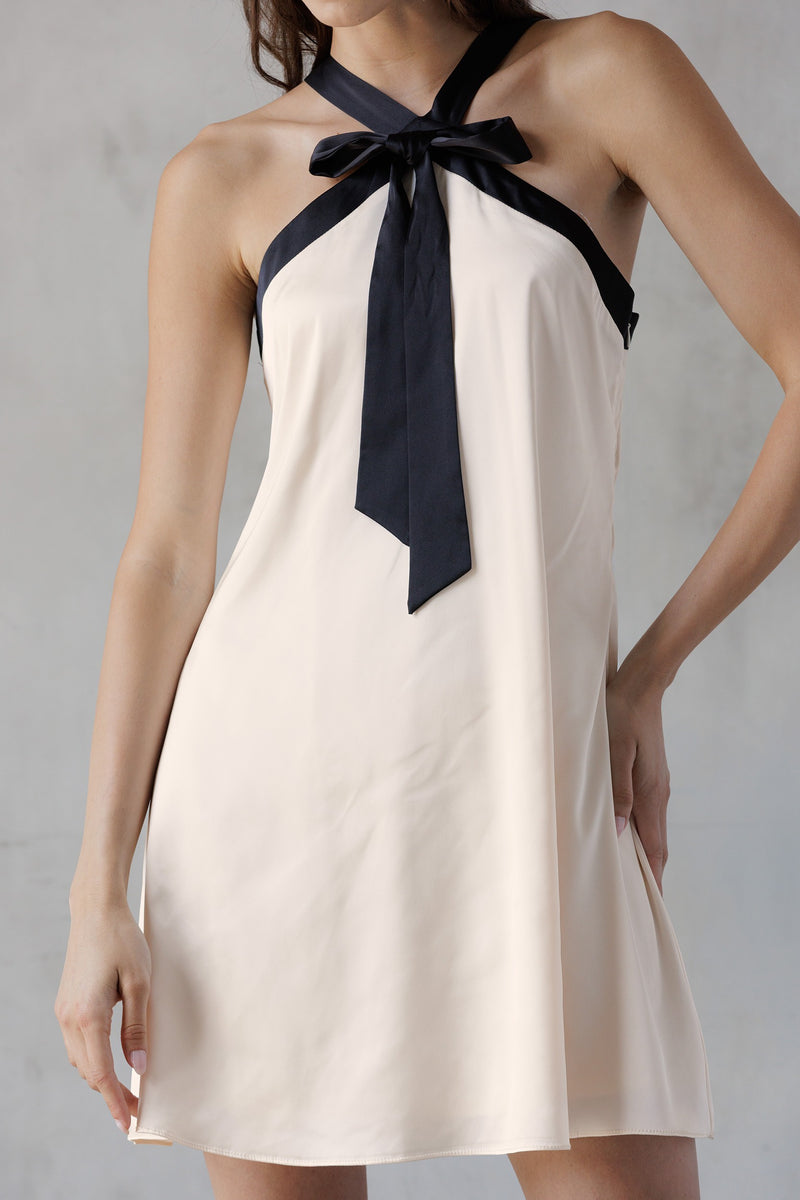 Tabitha Two Tone Halter Neck Dress, Champagne/Black