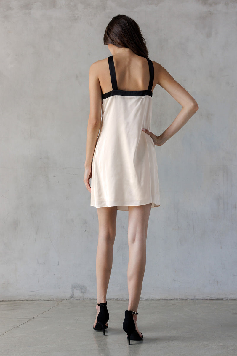 Tabitha Two Tone Halter Neck Dress, Champagne/Black